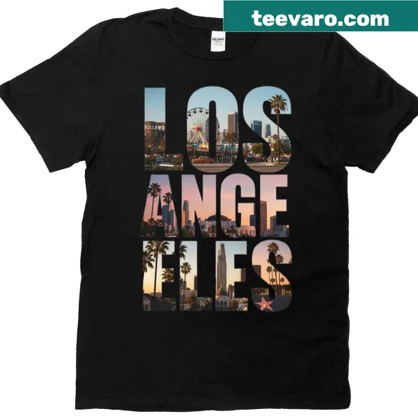 Retro postcard design featuring Las Vegas landmarks on a t-shirt