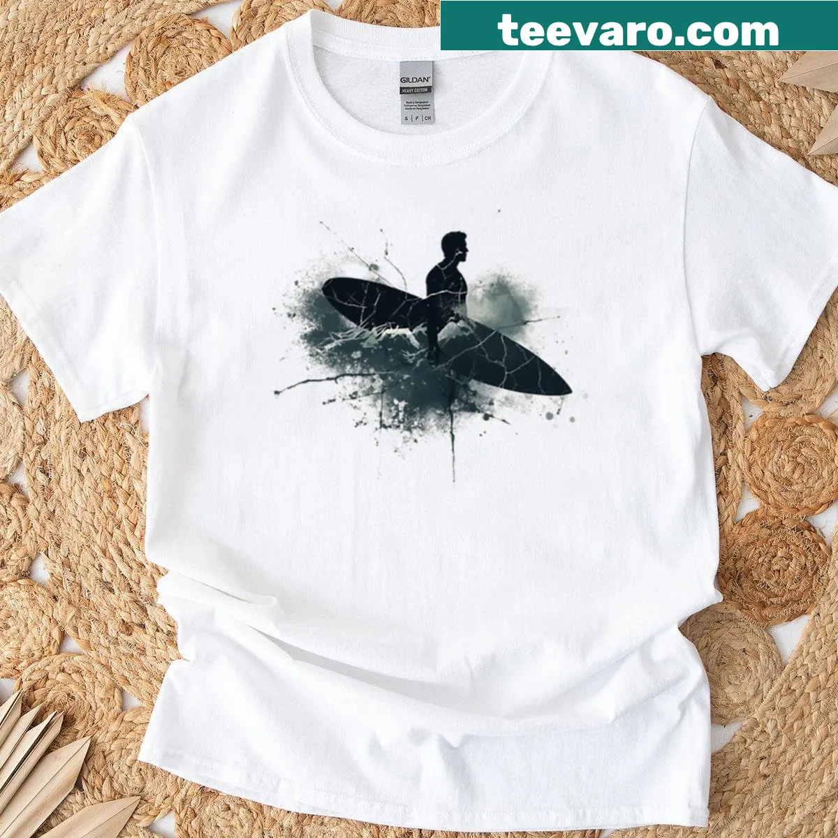 Grunge-inspired surfer t-shirt capturing surf culture — on a men's t-shirt