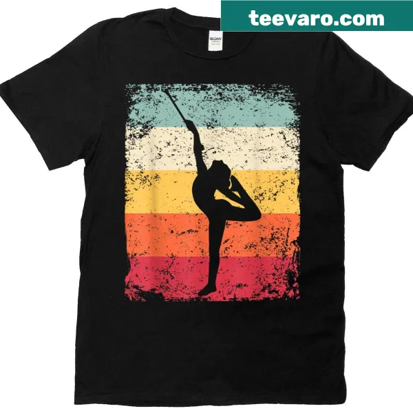 Playful retro gymnast t-shirt with baton design for girls