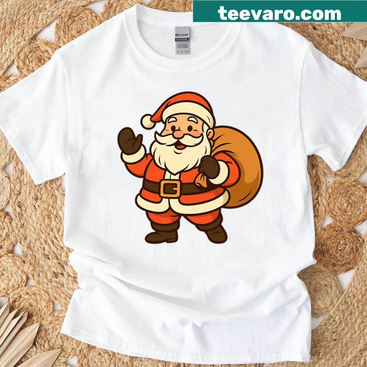 Illustration of a cheerful Santa Claus on a holiday T-shirt — on a men's t-shirt