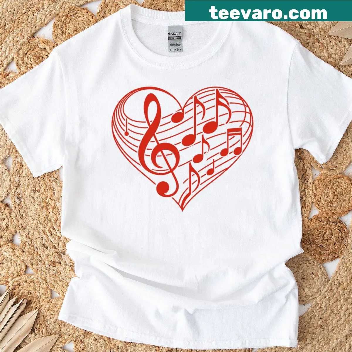 Heart-shaped musical notes T-shirt for Valentine's Day — on a men's t-shirt