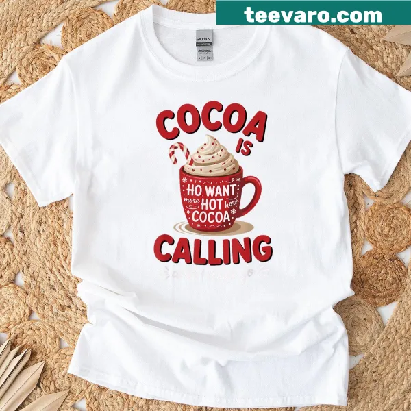 Funny hot cocoa winter drink lover t-shirt with cozy illustrations