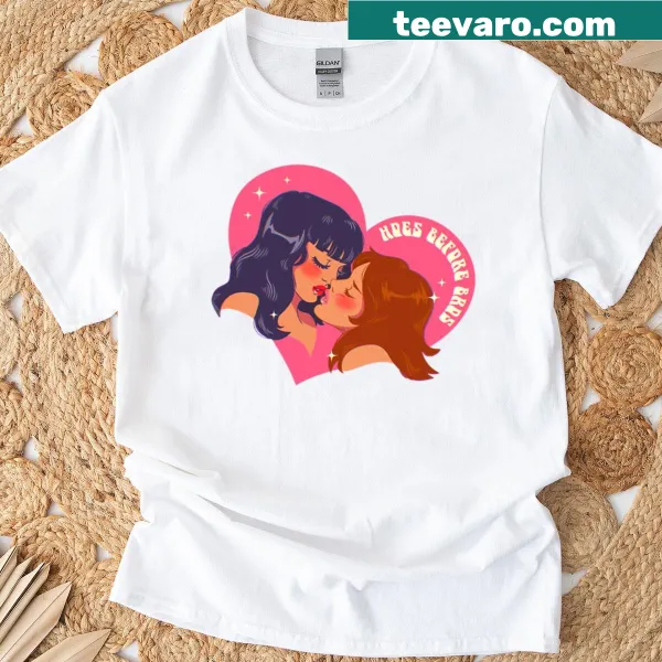 Playful t-shirt featuring the phrase Hoes Before Bros