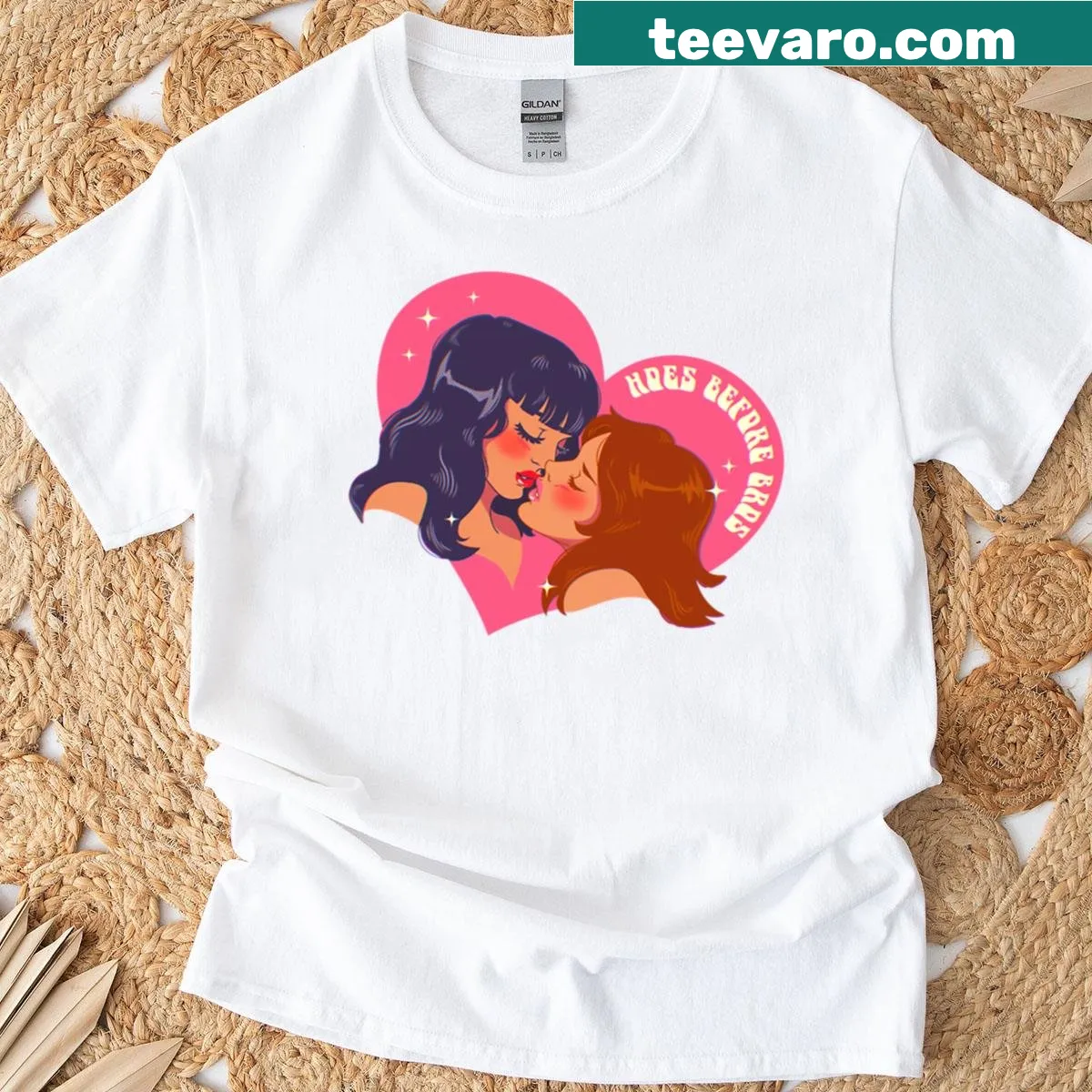 Playful t-shirt featuring the phrase Hoes Before Bros — on a men's t-shirt