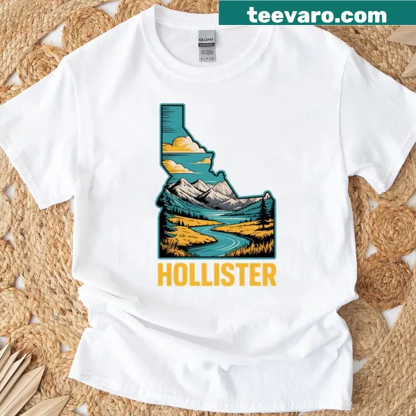 Outdoor T-shirt featuring an illustration of Hollister, Idaho