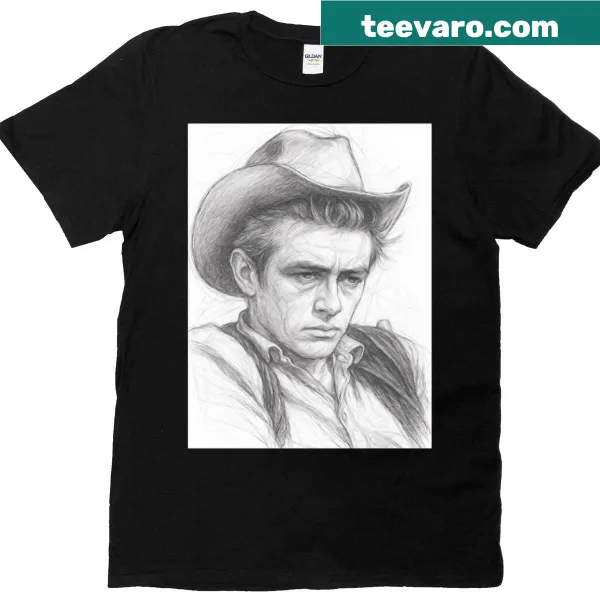 Illustrated pencil sketch of a Hollywood actor on T-shirt.