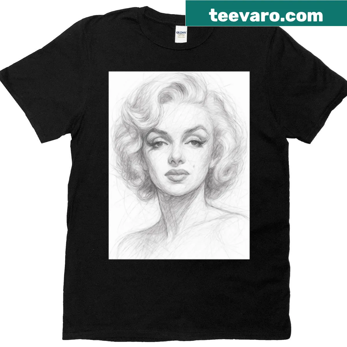 Oversized T-shirt featuring a pencil sketch of a Hollywood actress — on a men's t-shirt