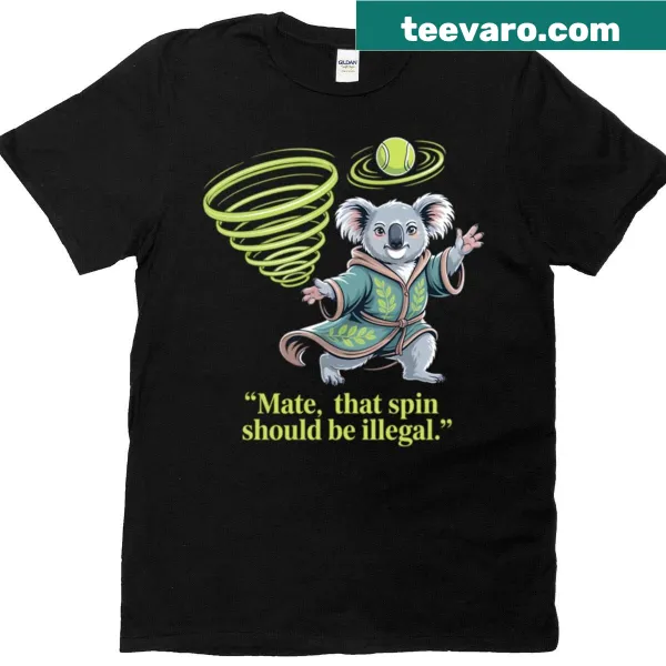 Kids shirt with a humorous koala and 'Illegal Tennis Spin' text
