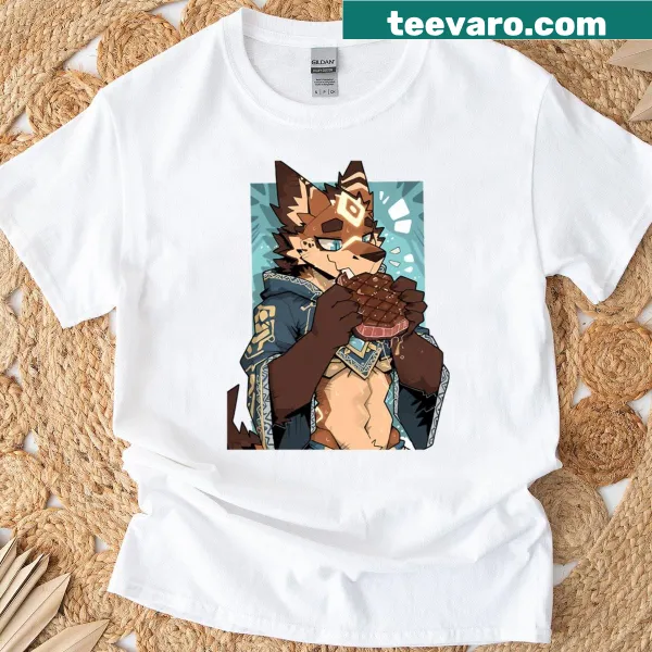 Cartoon wolf devouring steak T-shirt with a humorous twist