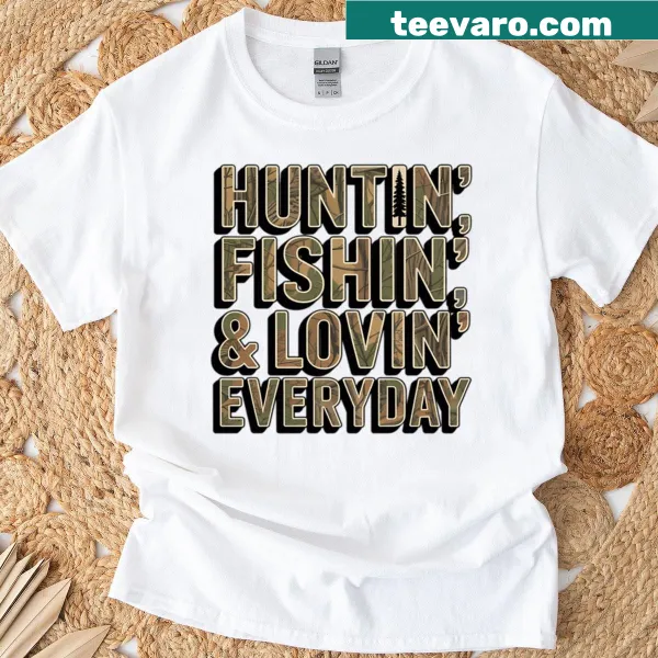 Camo t-shirt with hunting and fishing themed text design
