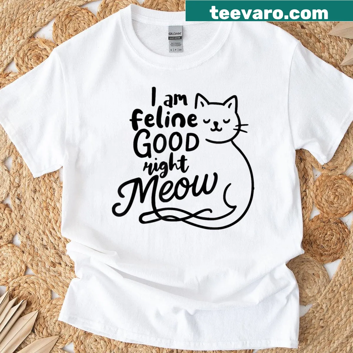 Cute cat-themed t-shirt with playful text and illustrations — on a men's t-shirt