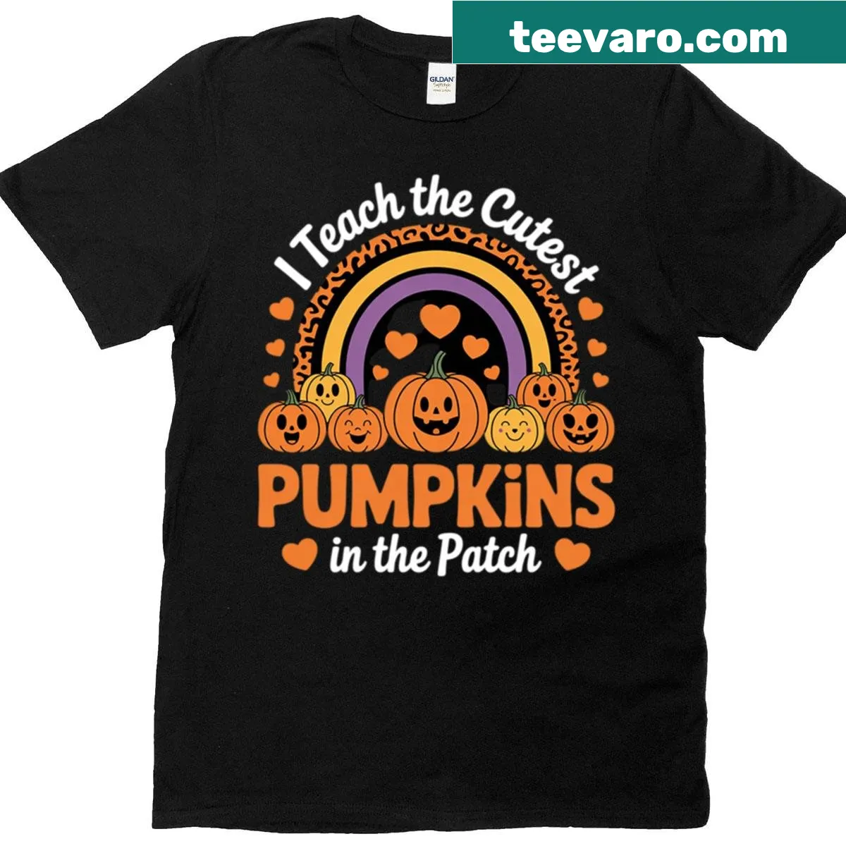 Halloween teacher shirt with cute pumpkin illustration — on a men's t-shirt