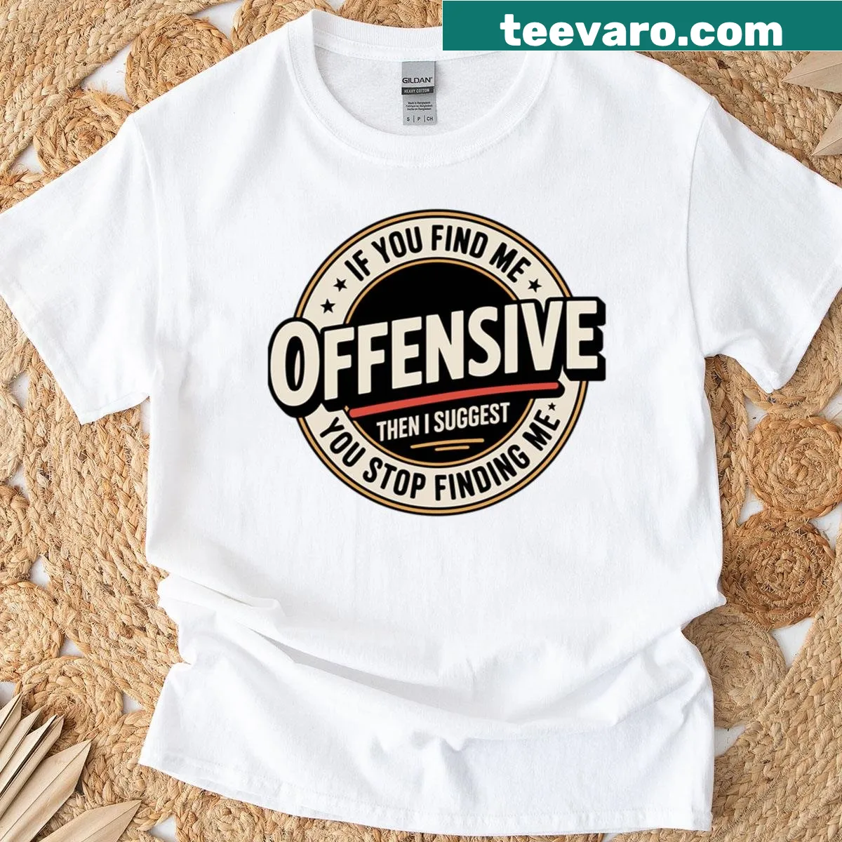 Retro badge style shirt with sarcastic text — on a men's t-shirt