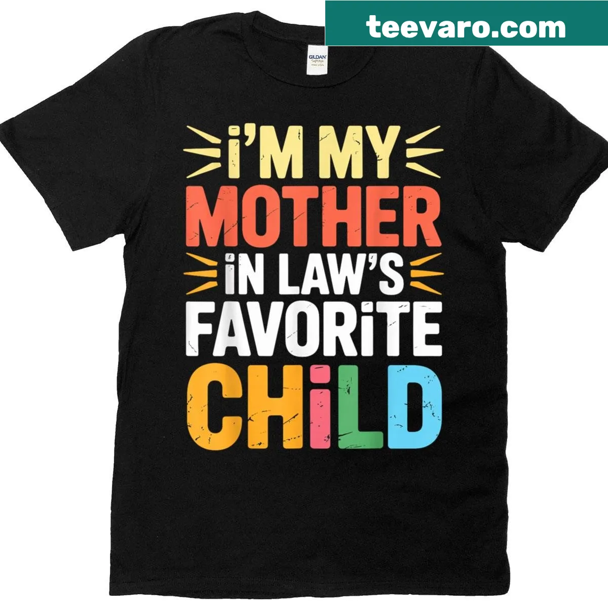 Funny T-shirt claiming 'I'm My Mother In Law's Favorite Child' — on a men's t-shirt