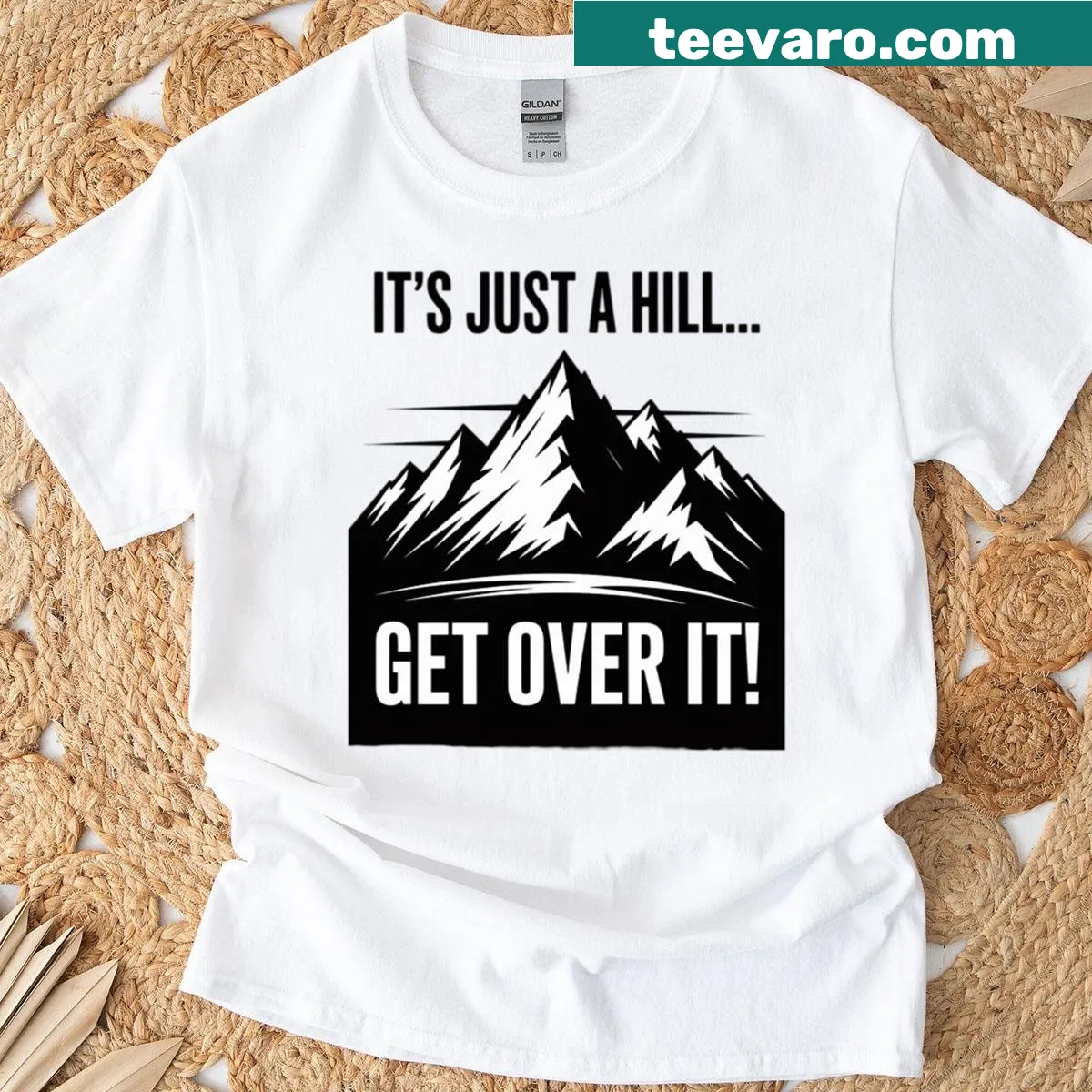 Cross country runner T-shirt with motivational text about hills — on a men's t-shirt