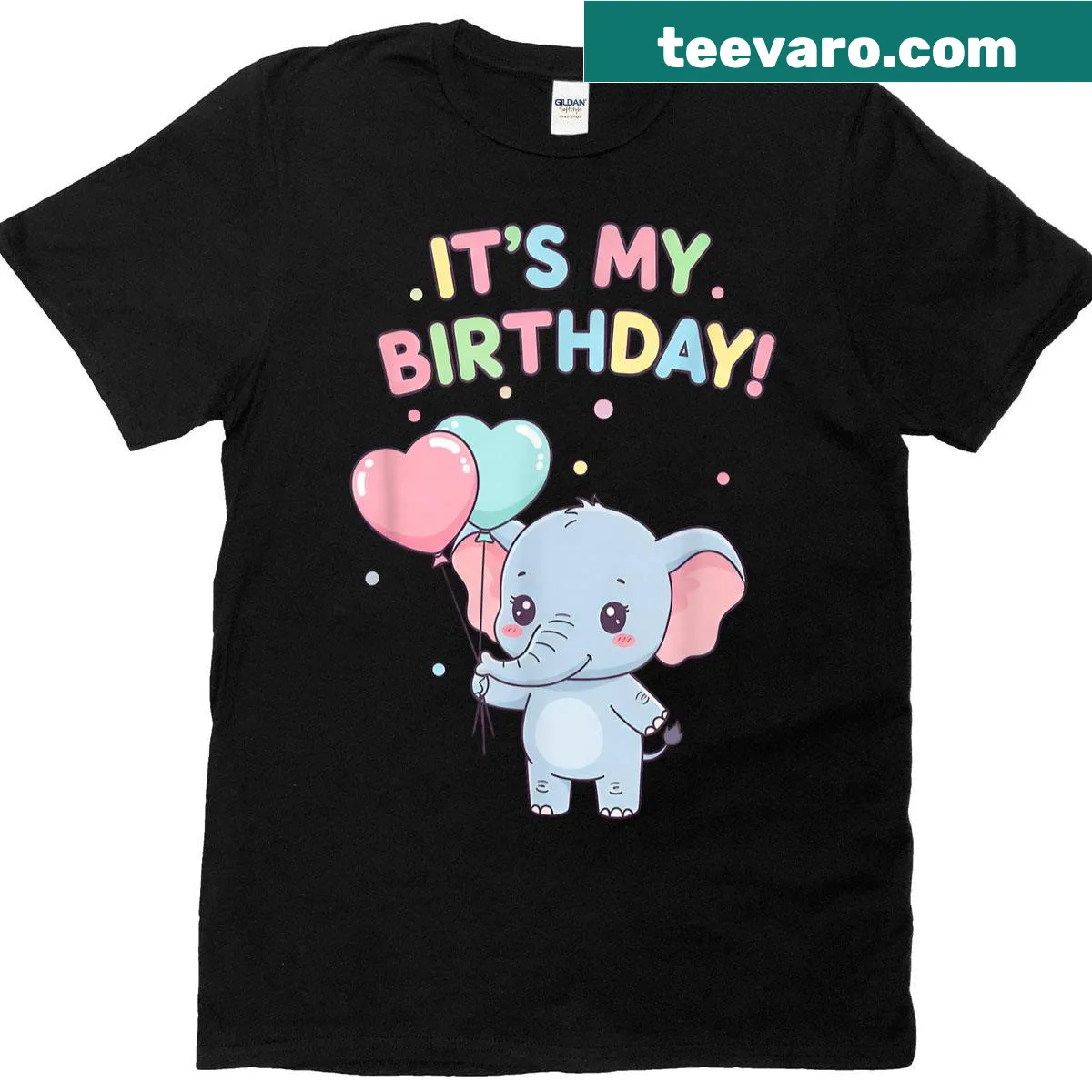 Colorful birthday t-shirt with pastel elephants and balloons design. — on a men's t-shirt