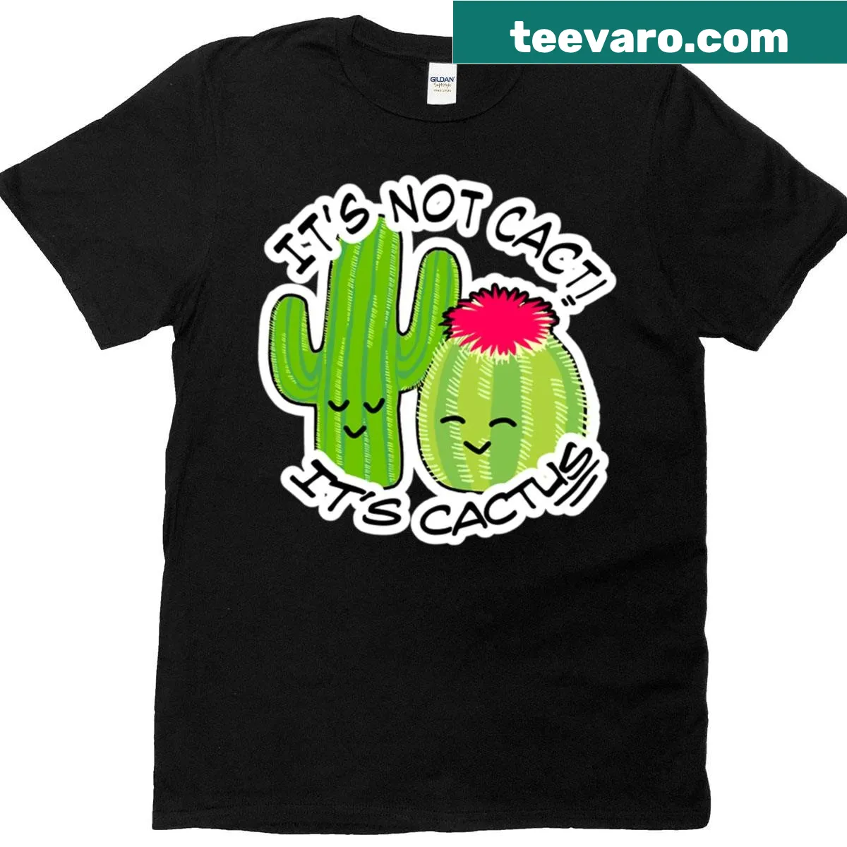 Playful t-shirt with the phrase It's Not Cacti, It's Cactus — on a men's t-shirt