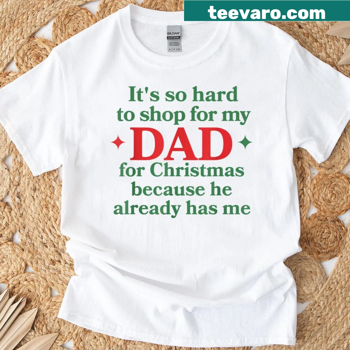Funny Christmas T-shirt about shopping for dads — on a men's t-shirt