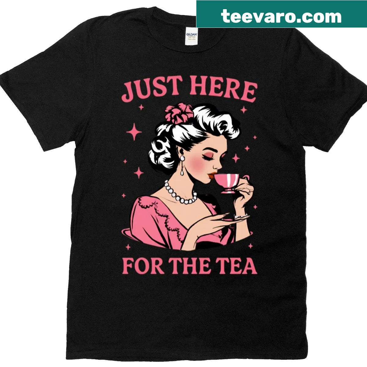 Vintage lady graphic T-shirt for tea lovers — on a men's t-shirt