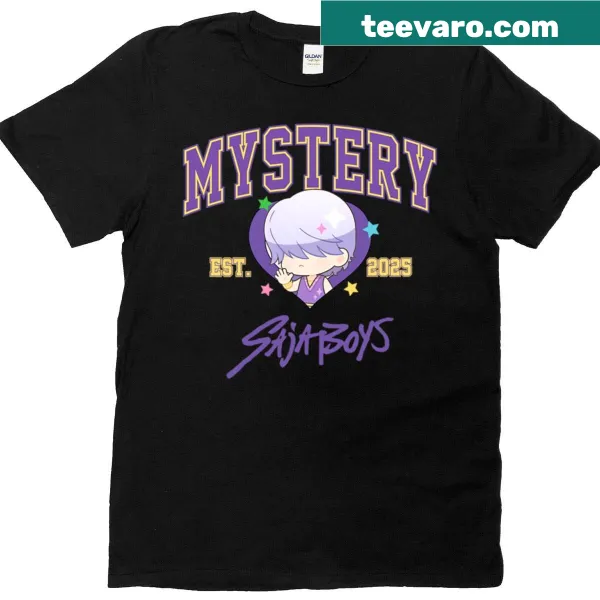 Mysterious chibi-themed K-pop T-shirt featuring adorable characters.