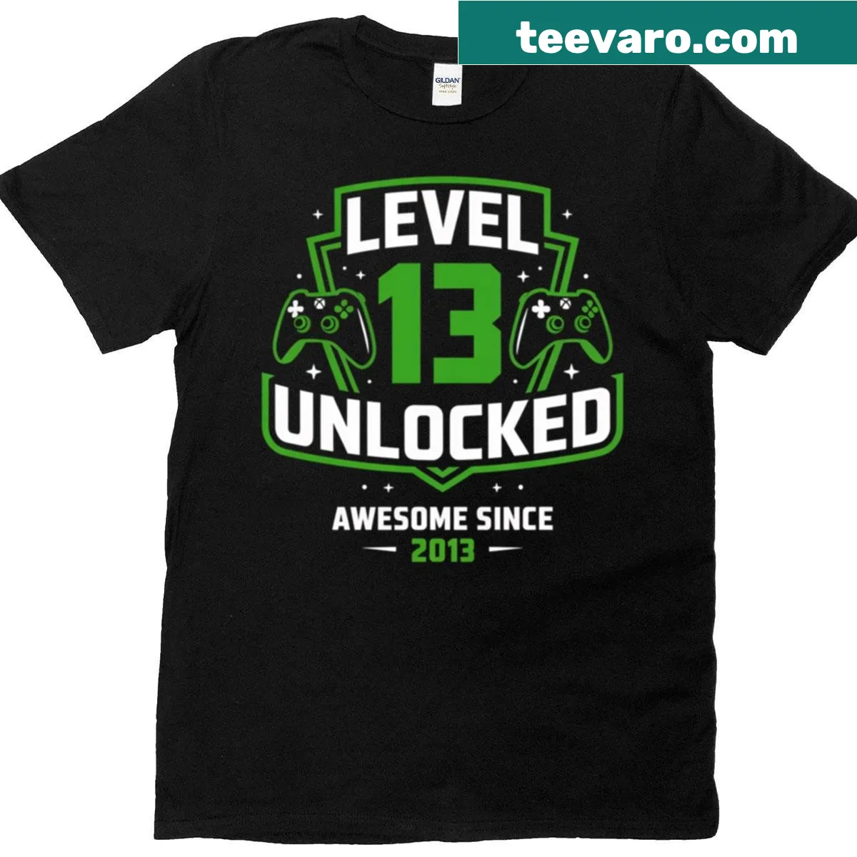 Level 13 unlocked T-shirt for 13th birthday gamers — on a men's t-shirt