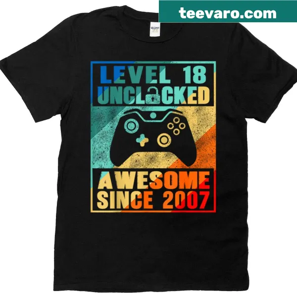 Retro vintage birthday shirt with 'Level 18 Unlocked' text