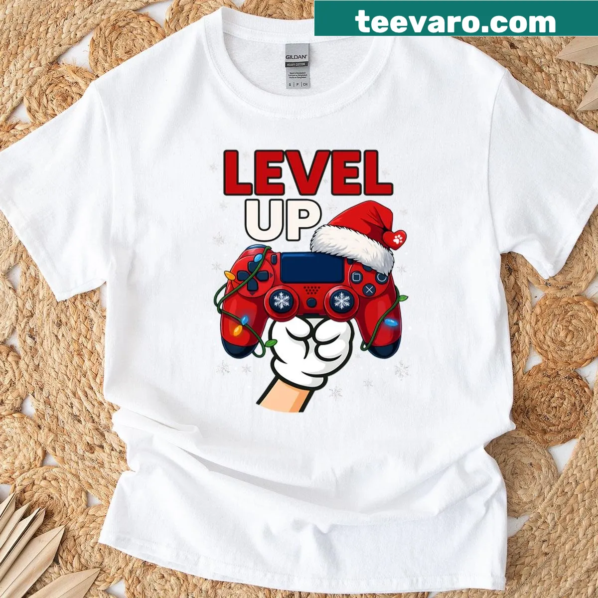 Gamer Christmas t-shirt with a Santa hat on a gaming controller — on a men's t-shirt