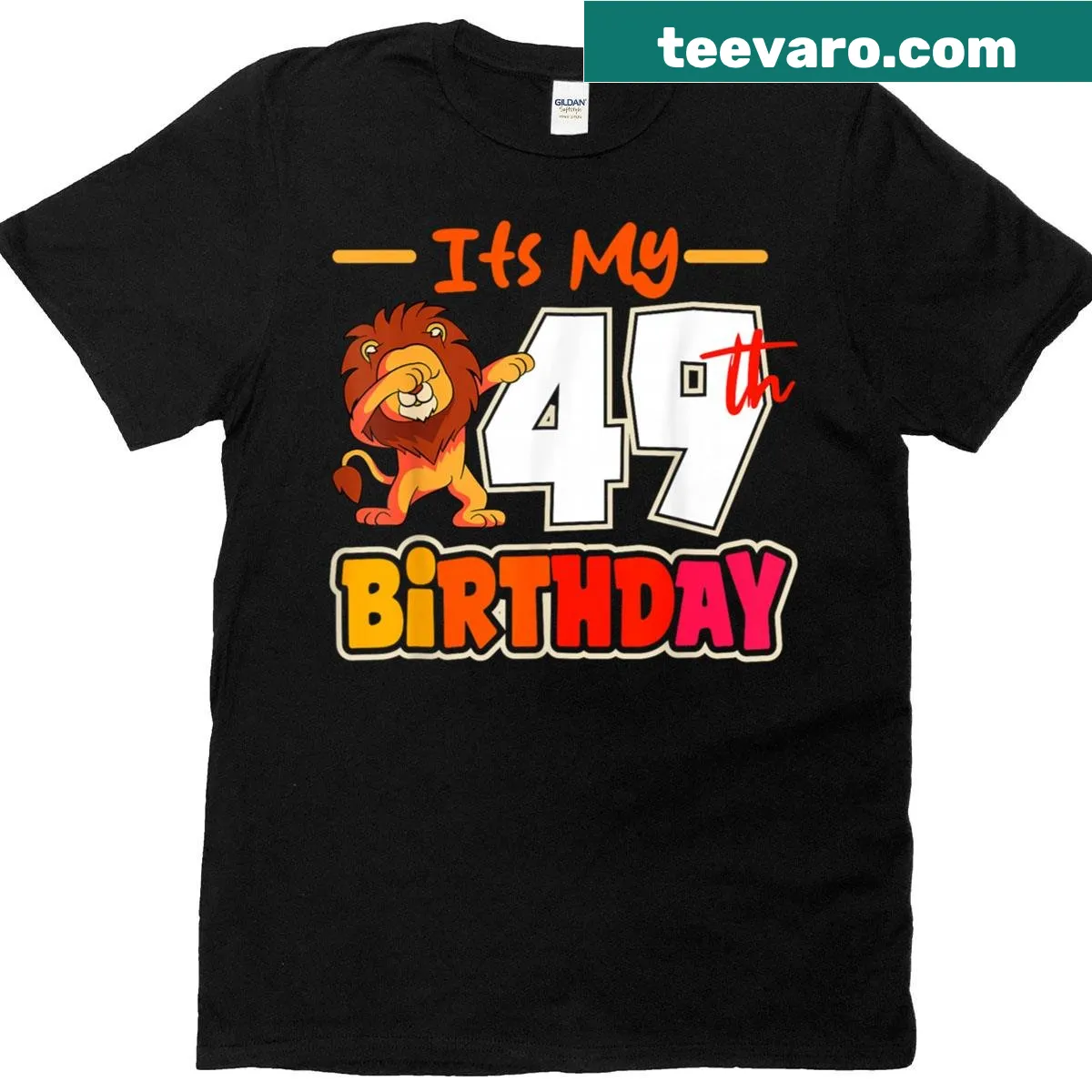 Fun lion dab dance t-shirt for a 49th birthday celebration — on a men's t-shirt