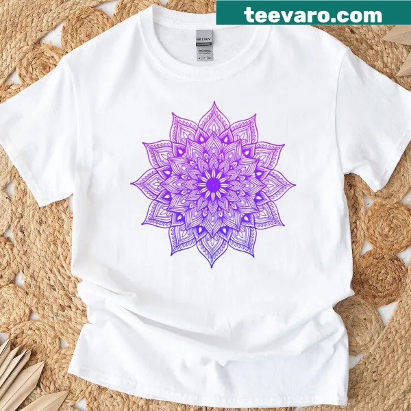 Lotus mandala and Buddha art illustration on a boho T-shirt