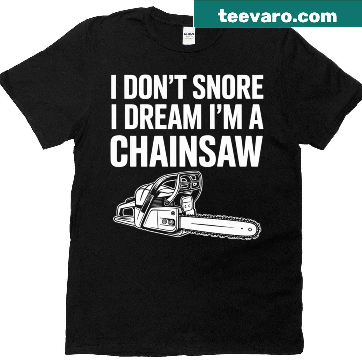 Lumberjack T-shirt with tree cutter and chainsaw illustration — on a men's t-shirt