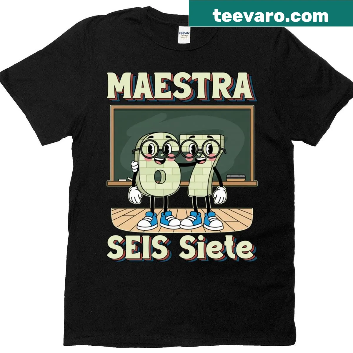 Spanish teacher T-shirt with 'Maestra 67' and 'Six Seven' in Spanish — on a men's t-shirt