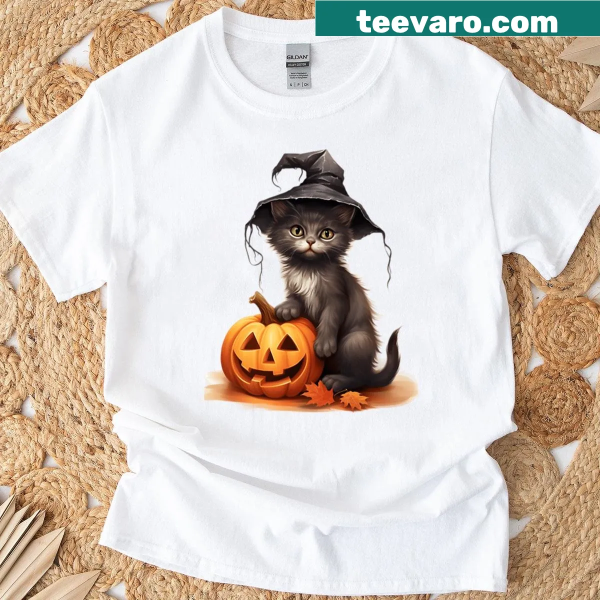 Whimsical T-shirt featuring a cat in a wizard hat — on a men's t-shirt