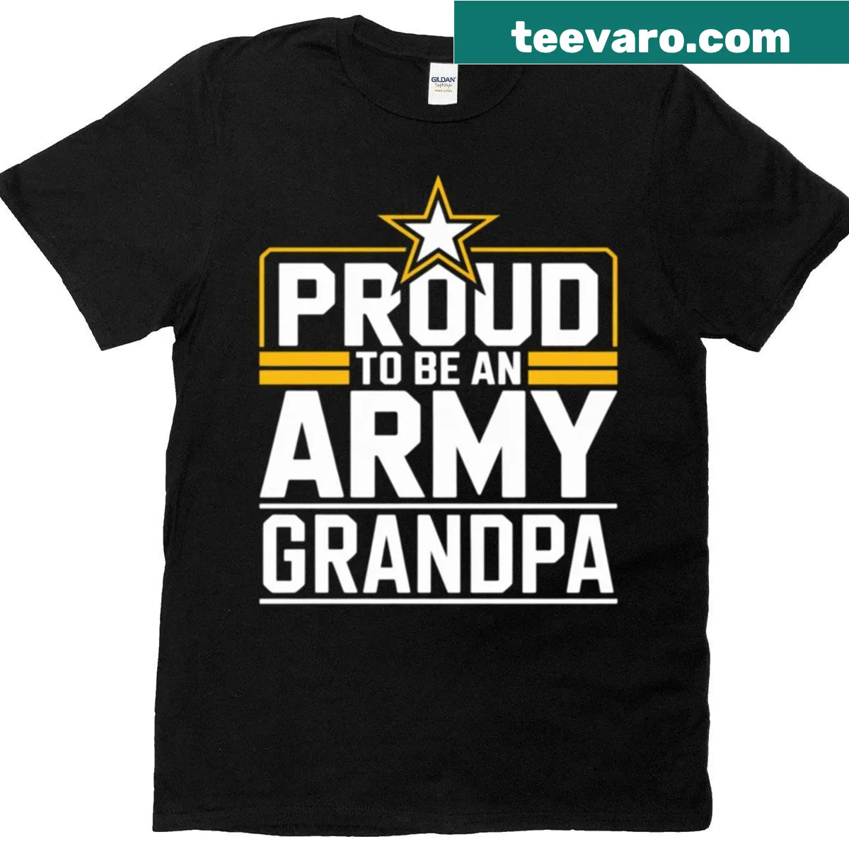 T-shirt with bold text stating 'Proud to be an Army Grandpa' — on a men's t-shirt