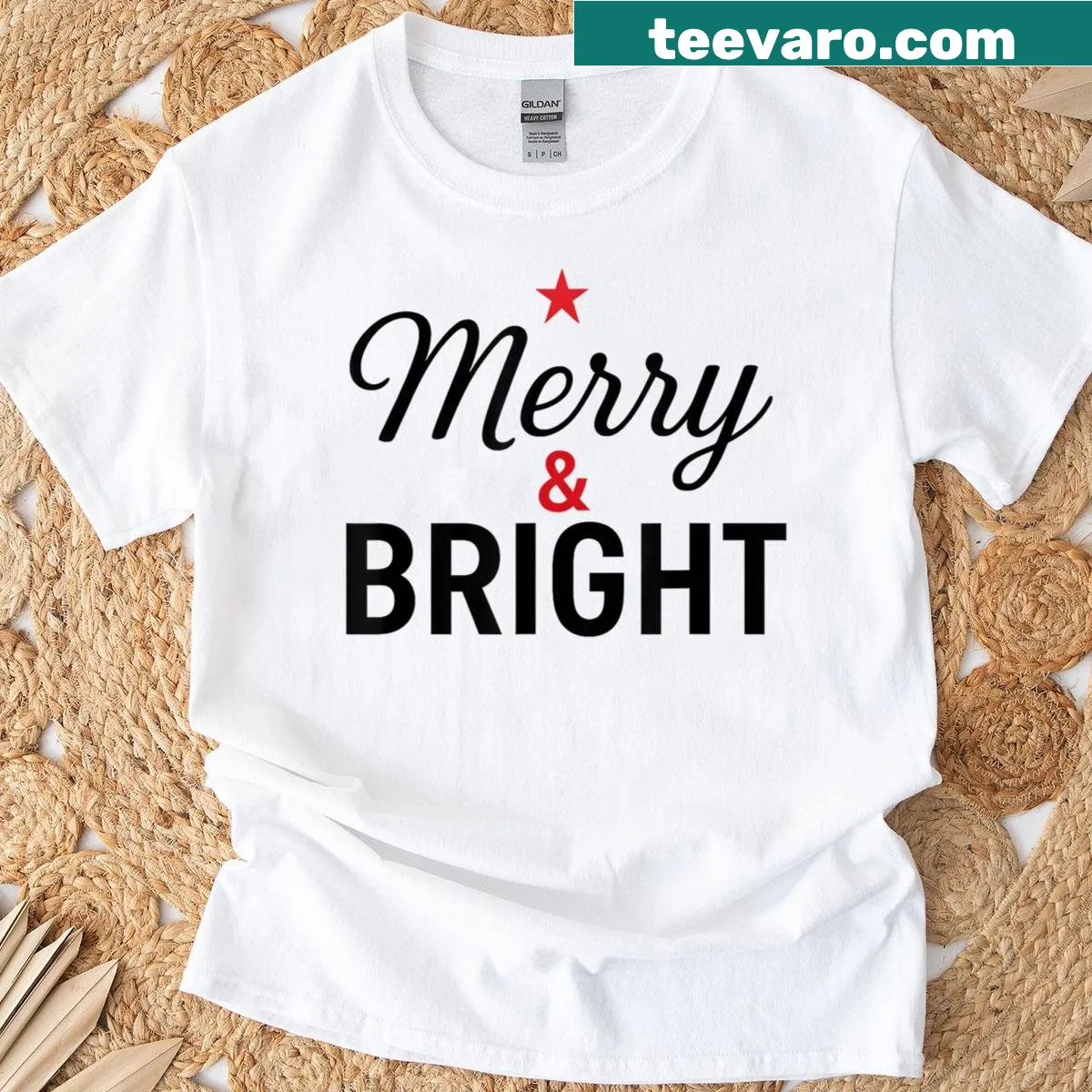 Merry Bright Christmas T-shirt with playful script — on a men's t-shirt