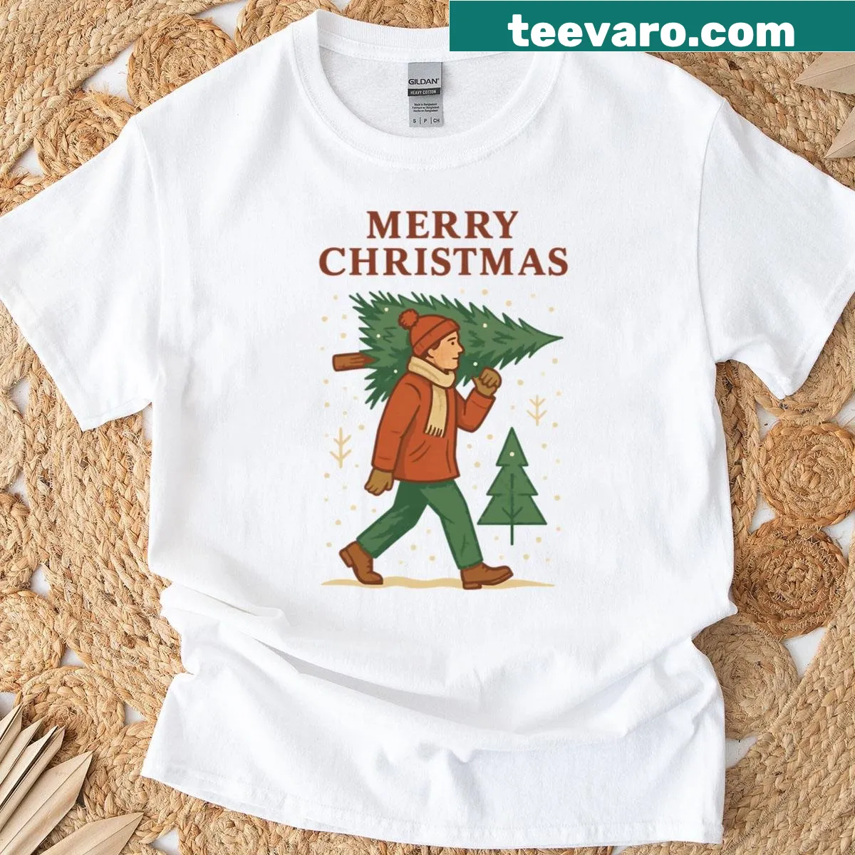 Christmas Tree t-shirt with a cheerful design — on a men's t-shirt