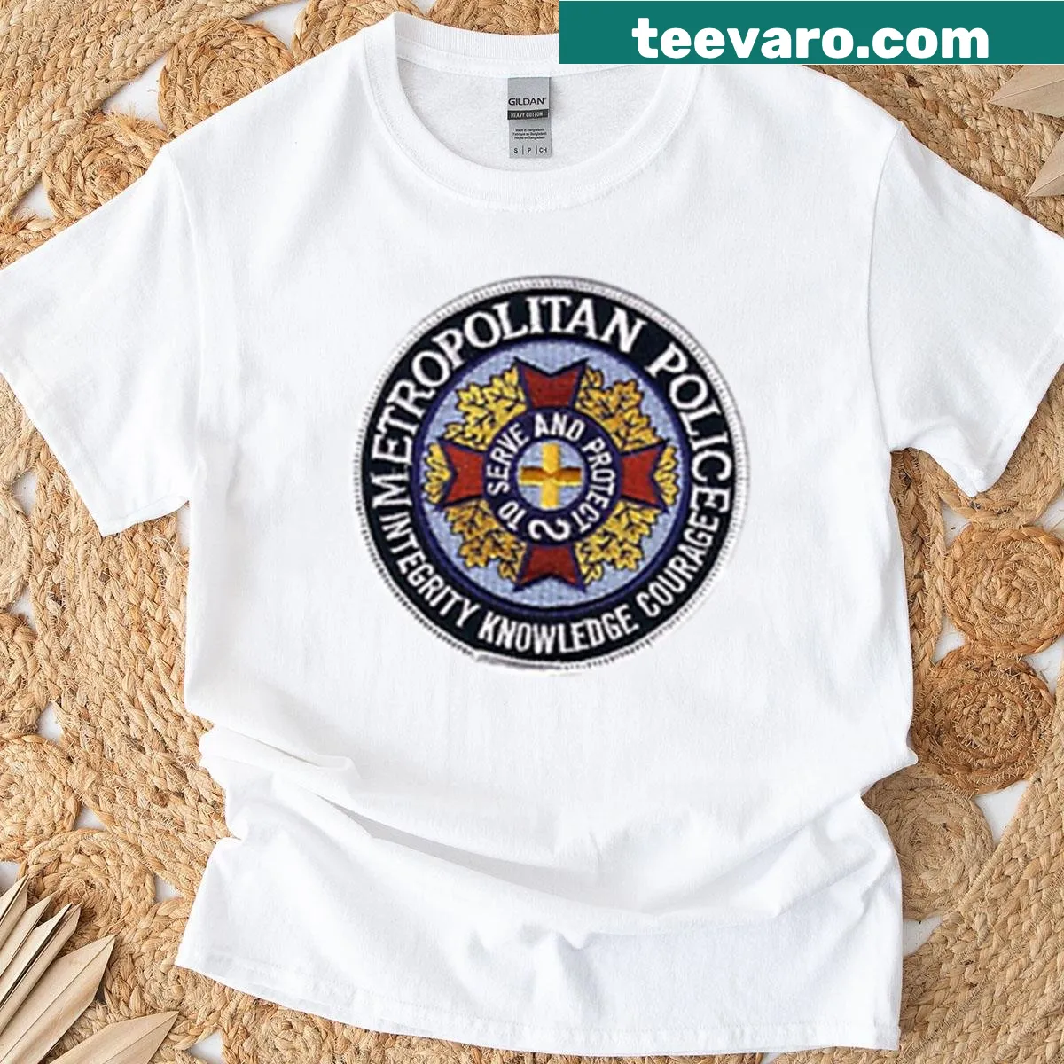 Metropolitan Police Academy patch graphic on a t-shirt — on a men's t-shirt