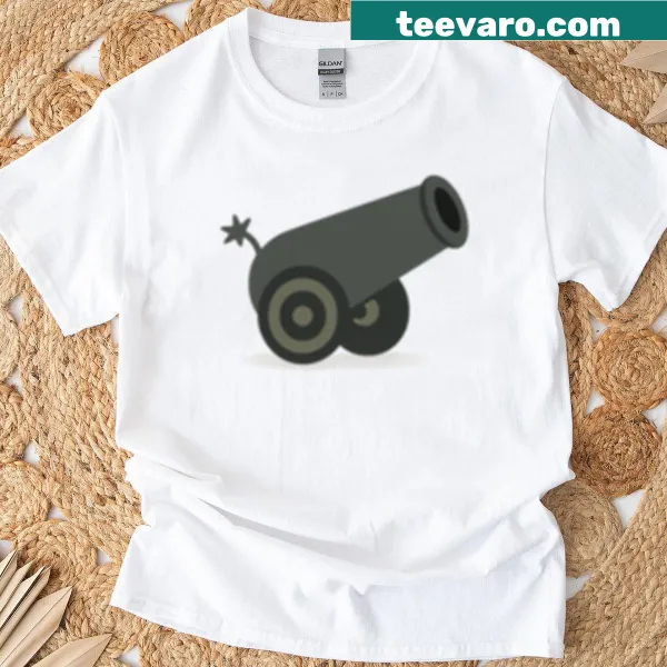Minimalist flat cannon icon on a retro-style t-shirt