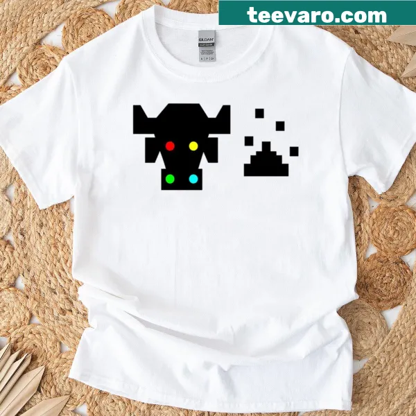 Minimalist pixel bull icon on retro gaming style t-shirt