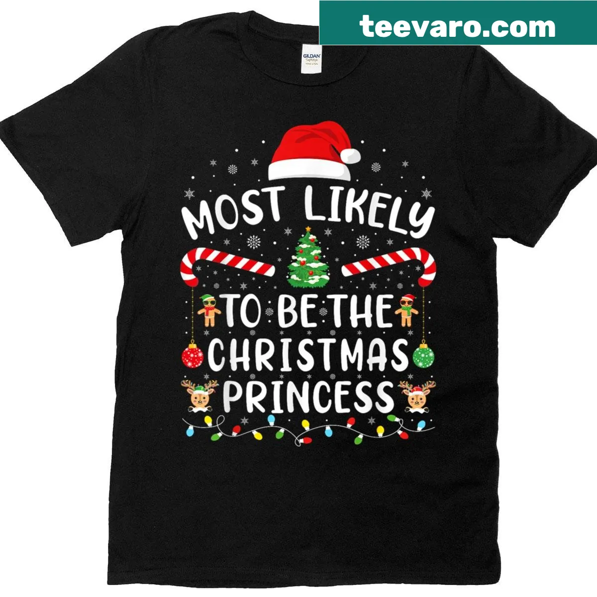 Matching Christmas family T-shirts with a playful holiday design — on a men's t-shirt