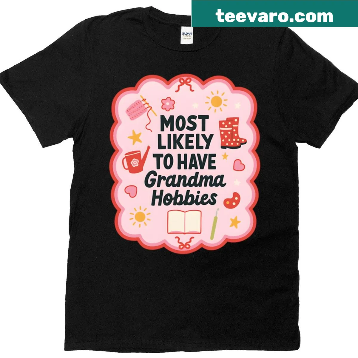 Sentimental t-shirt featuring the phrase Most Likely To Have Grandma Hobbies — on a men's t-shirt