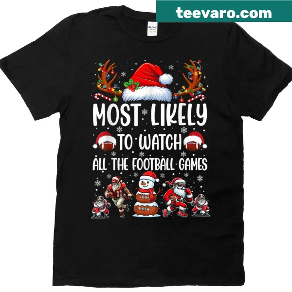 Family Christmas t-shirt with playful football game watching theme