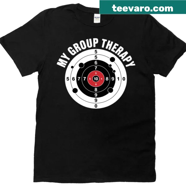 T-shirt with humorous text about group therapy at the shooting range