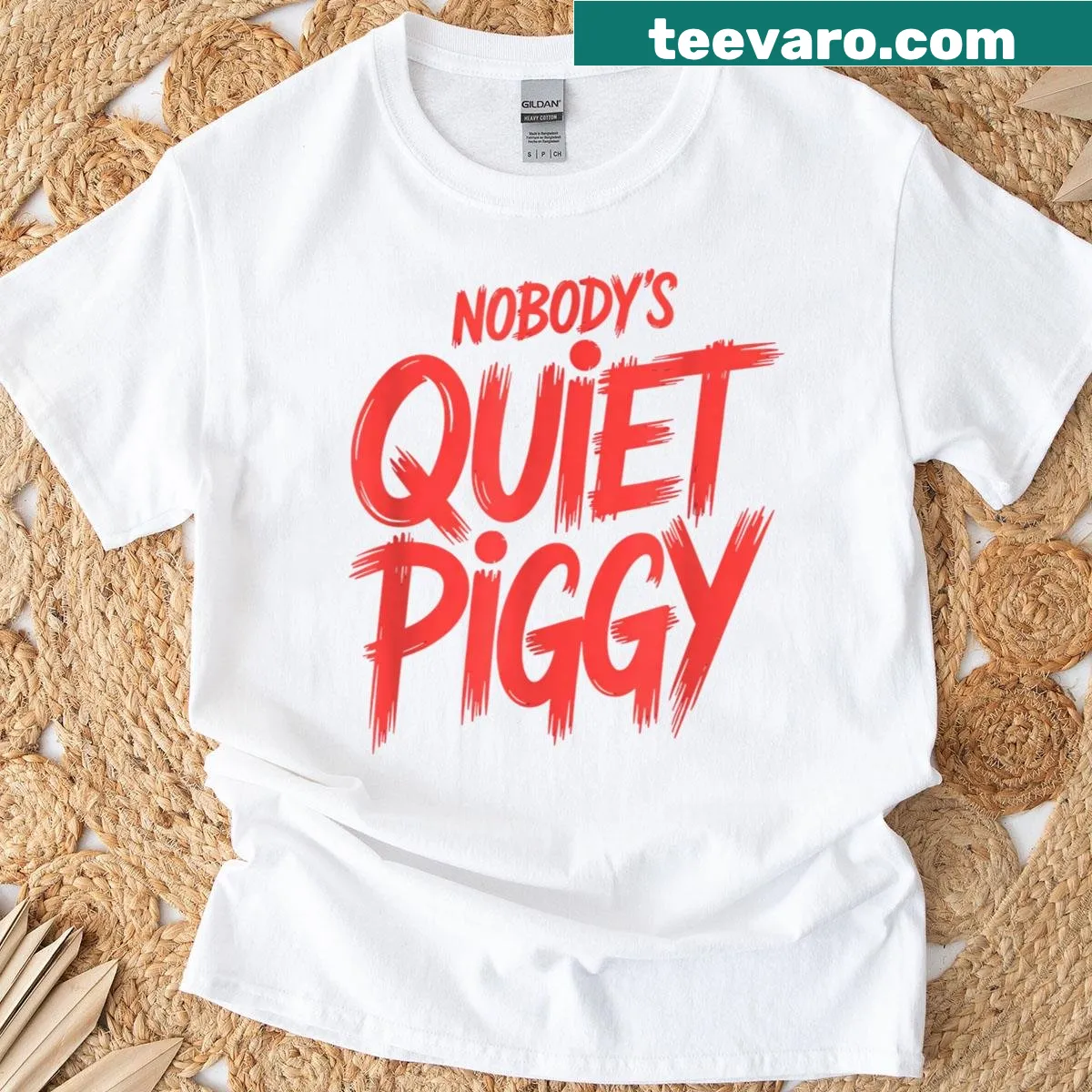 Activist women protest t-shirt with piggy graphic and slogan — on a men's t-shirt