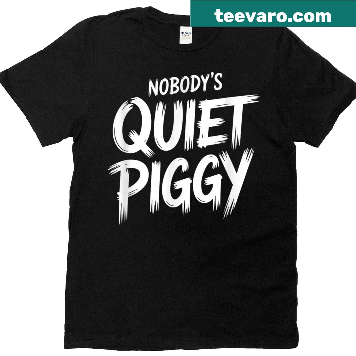 Funny activist t-shirt with a cartoon pig and humorous text — on a men's t-shirt