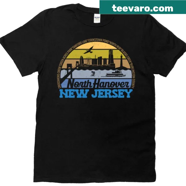 Retro logo T-shirt featuring a sunset design for Pemberton, NJ