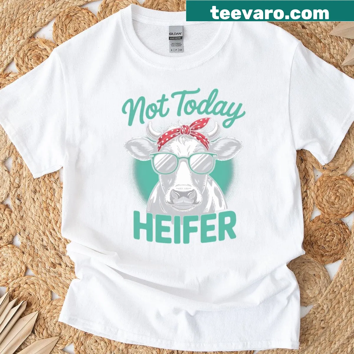 Not Today Heifer humorous slogan t-shirt — on a men's t-shirt
