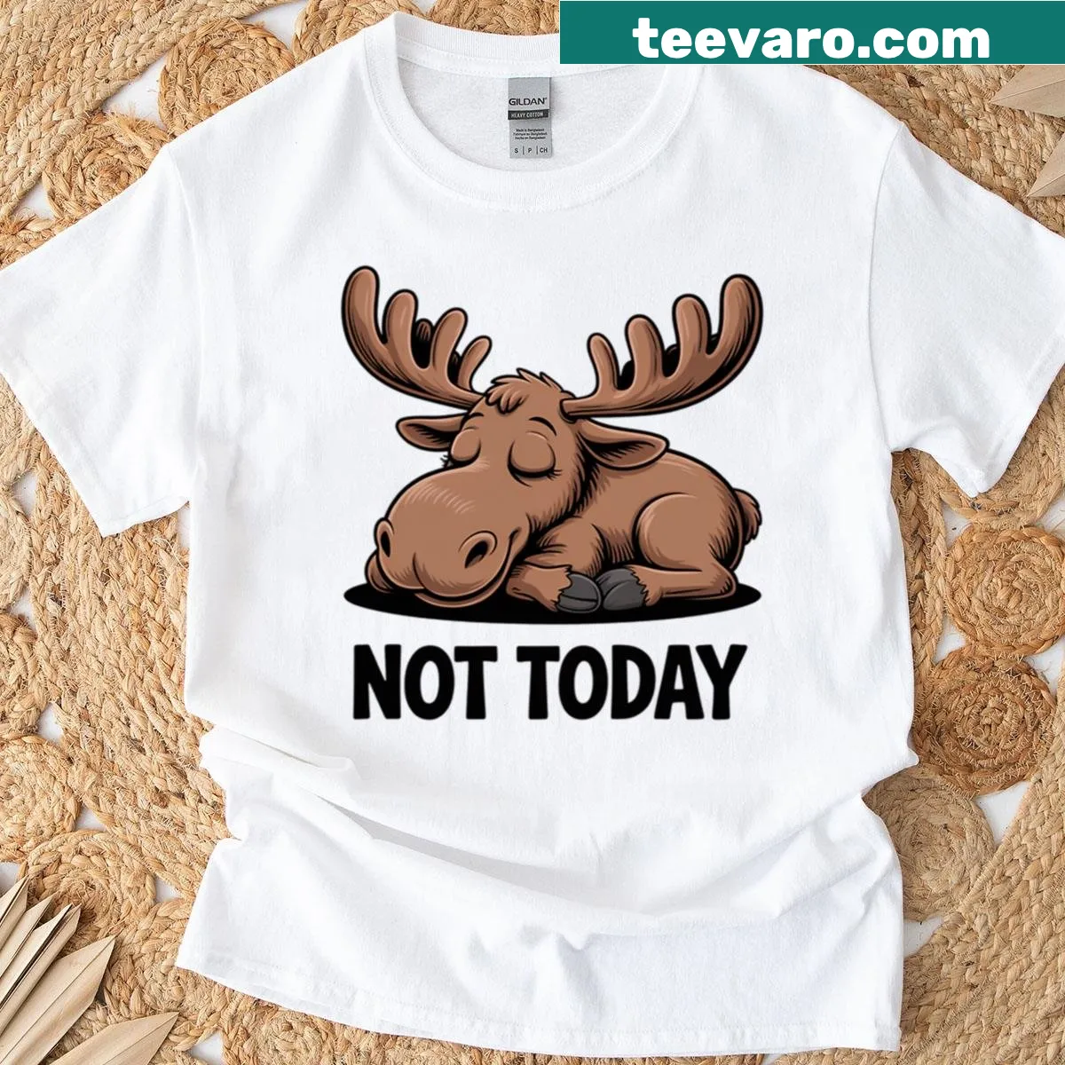 Vintage distressed t-shirt with a relaxed moose and humorous text — on a men's t-shirt