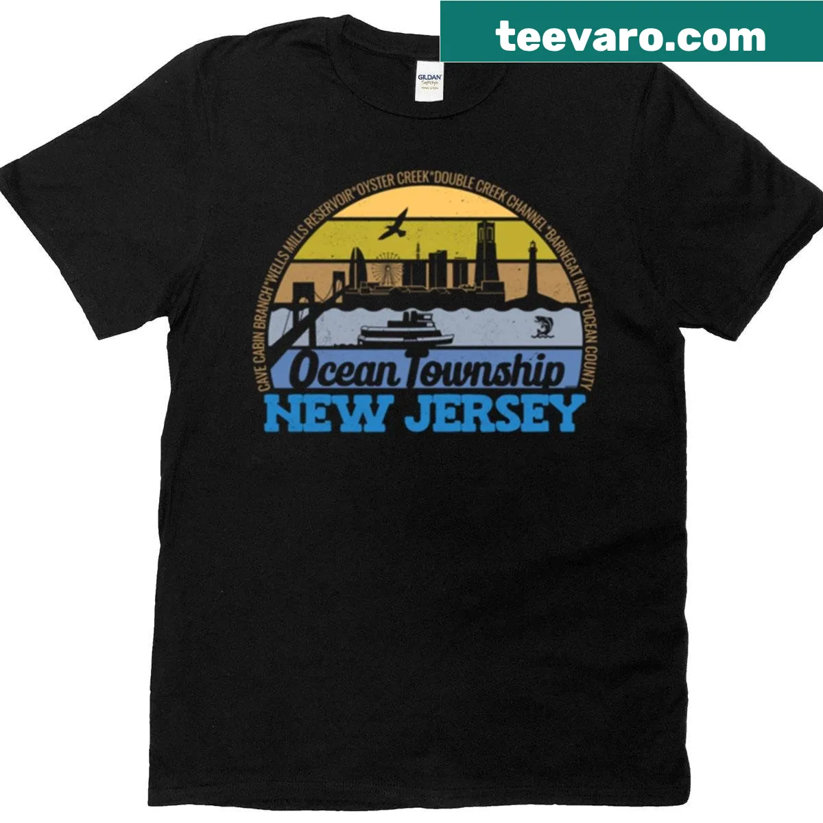 Vintage Ocean Township NJ logo graphic T-shirt — on a men's t-shirt
