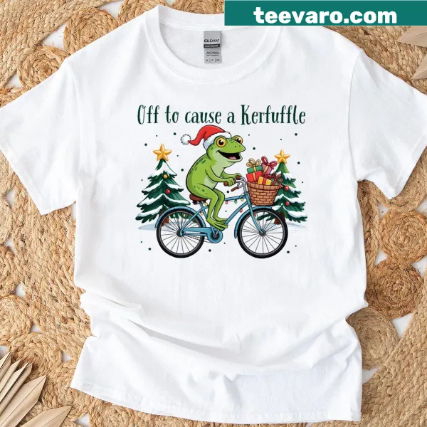 Funny Frog Santa cartoon on Christmas t-shirt