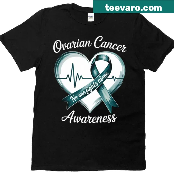 Teal ribbon heart design supporting ovarian cancer awareness